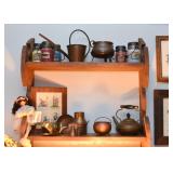 Wooden Wall Shelf / Curio, Brass & Copper