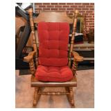 Vintage Wood Rocking Chair with Red Cushions