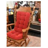 Vintage Wood Rocking Chair with Red Cushions