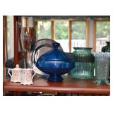 Blue Glass Jar, Glassware, Creamer & Sugar Set