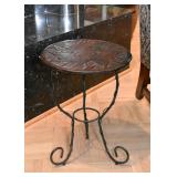 Side Table with Metal Base and Wood Carved Top