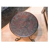 Side Table with Metal Base and Wood Carved Top