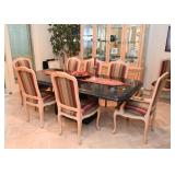 Marble Dining Table & Set of 8 Upholstered Dining Chairs