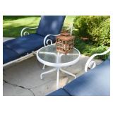 White Metal Garden Side Table with Glass Top White Metal Garden Side Table with Glass Top