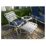 White Metal Garden Chair & Ottoman White Metal Garden Chair & Ottoman