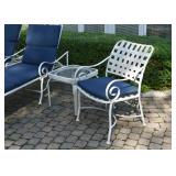 White Metal Garden Chair, Square Side Table with Glass Top White Metal Garden Chair, Square Side Table with Glass Top