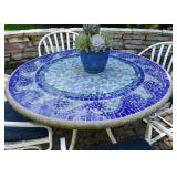 Mosaic Tile Top Patio Dining Table & 4 Chairs with Cushions