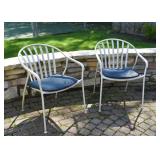 Pair of White Metal Garden Chairs with Cushions