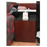 Contemporary Bed Unit with Overhead Lighting, Mirrored Back & Pair of Matching Nightstands Contemporary Bed Unit with Overhead Lighting, Mirrored Back & Pair of Matching Nightstands