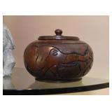 Wood Carved Covered Bowl with Elephant Wood Carved Covered Bowl with Elephant