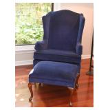 Blue Upholstered Wingback Chair & Ottoman