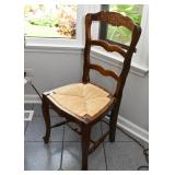 Antique Expandable Carved Oak Dining Table & 4 Chairs with Rattan Seats