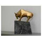 Solid Brass Bull Statue on Marble Base