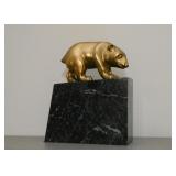 Solid Brass Bear Statue on Marble Base