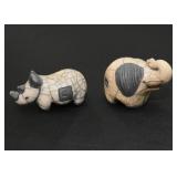 Raku Pottery African Animal Figurines - Made in South Africa (Rhino & Elephant)