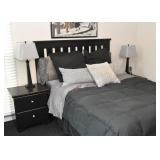 Full Size Black Contemporary Bed (Headboard, Frame, Mattress & Box Spring), Bed Linens