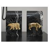 Marble Bookends with Brass Animal Applique