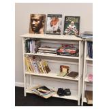 White 3-Tier Bookshelf (there are 3 of these), Books