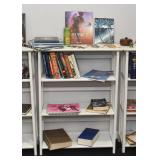 White 3-Tier Bookshelf (there are 3 of these), Books