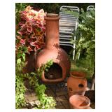 Clay Chiminea / Outdoor Fireplace, Flower Pots