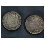 1887 Morgan Silver Dollar, 1922 Peace Dollar