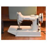 Vintage White Singer Portable Sewing Machine with Carry Case