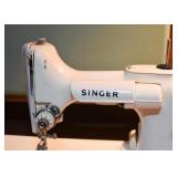 Vintage White Singer Portable Sewing Machine with Carry Case