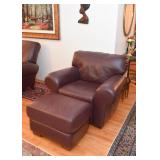 Brown Leather Lounge Chair with Ottoman