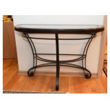 Contemporary Demilune Console Table (metal base, wood & glass top)