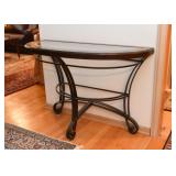 Contemporary Demilune Console Table (metal base, wood & glass top)