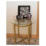 Brass Side Table with Glass Top