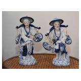 Asian Blue & White Pottery Figurines 