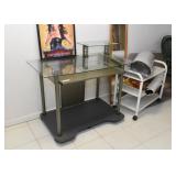 Metal & Glass Computer Desk, White Metal Rolling Cart
