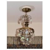 Small Crystal & Brass Ceiling Light Fixture / Pendant