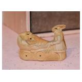 Vintage Celluloid Easter Toy - Bunny Pushing Chick in Baby Carriage