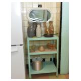 Vintage Metal Teal Painted Kitchen Cart, Bottles of Different Sands / Minerals / Stones