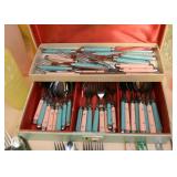 Pink & Teal Handled Flatware Set