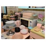 Microwave Oven, Breadbox, Jars, Glassware, Plates & Bowls, Metal Dessert Pedestal / Cake Plate