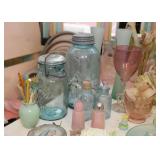 Aqua Ball Jars, Bottles, Vases, Glassware, Stemware, Kitchenware, Etc.
