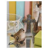Bird Figurine & Ceramic Cross