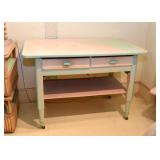 Vintage Painted (Pink & Teal) Table with Drawers