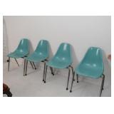 Set of 4 Vintage Teal Molded Fiberglass Chairs