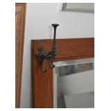 Oak Wall Mirror with Iron Hat Hooks
