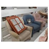 3 Vintage Armchairs, 3 Window Style Wall Mirrors with Shelves