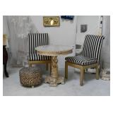 Wooden Bistro Table & 2 Striped Side Chairs