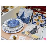 Blue & White Plates, Trivets, Hand Painted Tiles