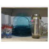 Vintage Glassware / Juice Glasses, Blue Glass Plates
