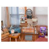 Vintage Brass Vanity Table with Mirror & Chair, Footstool, Toys, Jewelry Boxes, Etc.