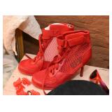 Vintage Red Mesh Lace Up Pumps