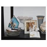 Trinket Box, Candle Holders, Milk Glass Pedestal Dish, Figurines